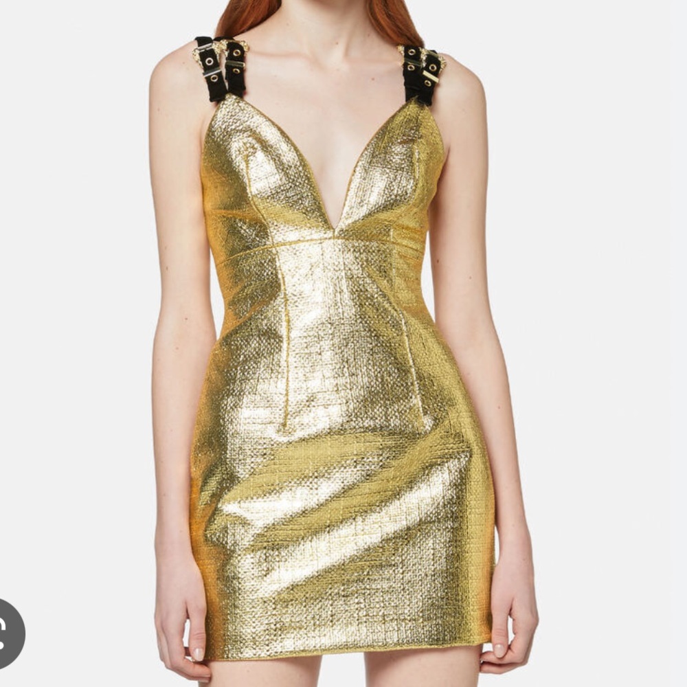 Versace Jeans Couture Metallic Buckle Strap Mini Dress